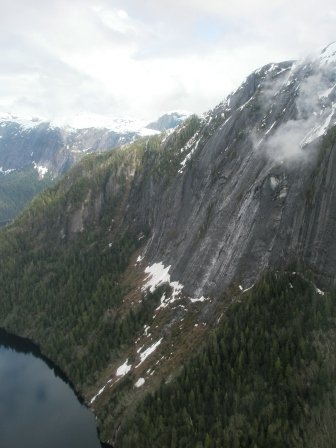 Sheer cliffs in the Misty Fjords National Monument on our float plane tour in Ketchikan Alaska