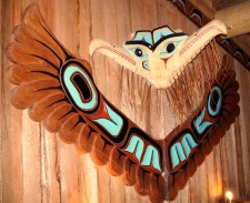 The Thunderbird carving inside Potlatch Park, a favorite Ketchikan Totem Pole Park, has gorgeous Native American Totem Poles