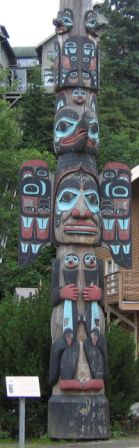 The Chief Johnson native american totem pole in downtown Ketchikan Alaska