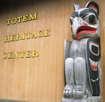Posts in front of The Totem Heritage Center in Ketchikan Alaska